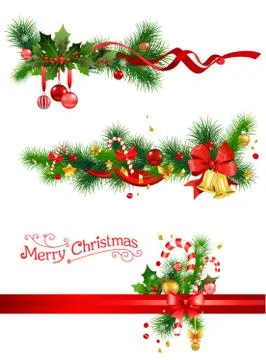 Holiday decorations with spruce tree Stock Illustration