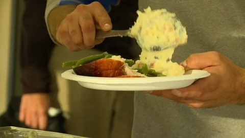 Holiday Dinner Buffet Mashed Potatoes Stock Footage 92867877