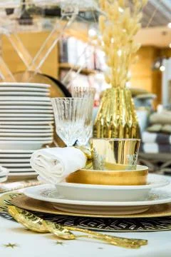Holiday dinner table Stock Photos