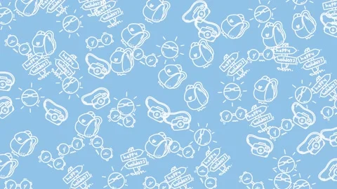 Holiday doodle pattern featuring cute travel icons representing a fun summer Vídeo Stock 335028793