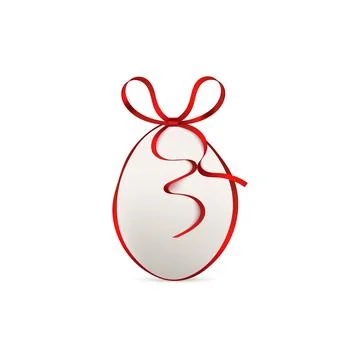 Holiday easter egg with silky red ribbon, realistic vector illustration isola Stock Illustration