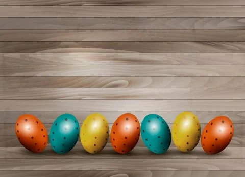 Holiday easter eggs on wooden background. vector. Stock Illustration