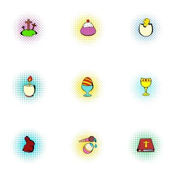 Holiday Easter icons set, pop-art style Stock Illustration