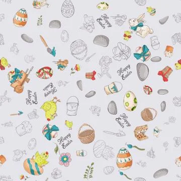 Holiday Easter seamless illustration pattern contour color drawing greeting i Stock Illustration