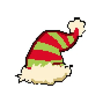 Holiday elf santa hat pixel art vector illustration Stock Illustration
