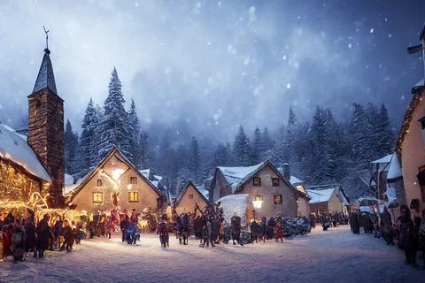 Holiday fair, christmas in the village. Stock Illustration