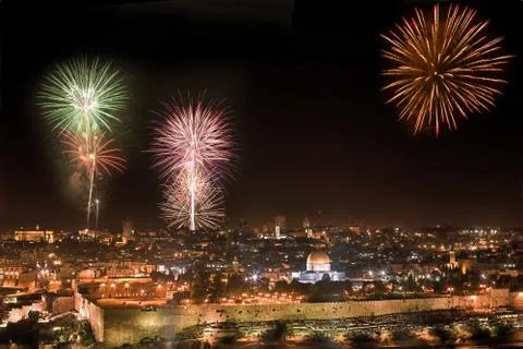 Holiday firework in jerusalem. Stock Photos