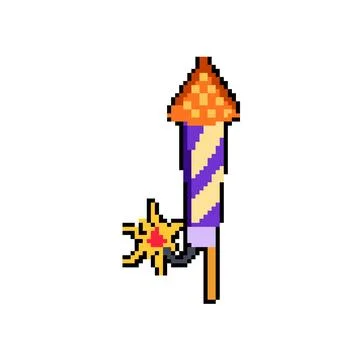 Holiday firework rocket pixel art vector illustration Stock Illustration