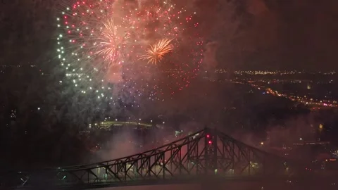 Holiday fireworks above water with reflection on the black sky background Stock Footage 346548645