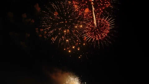 Holiday fireworks on dark background Stock Footage 92292970