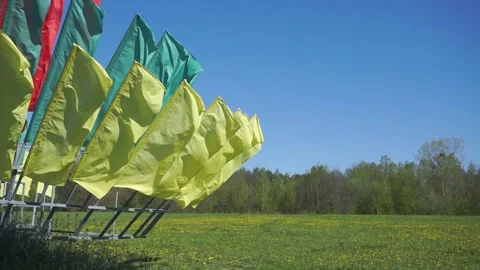 Holiday flags fluttering in the wind Stock Footage 158874400