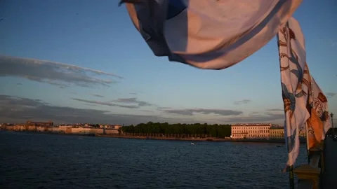 Holiday flags on Trinity Bridge at sunset Stock Footage 218089984