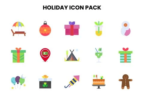 Holiday Flat UI Icons Pack Stock Illustration