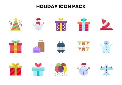 Holiday Flat Vector Icons Pack Stock Illustration