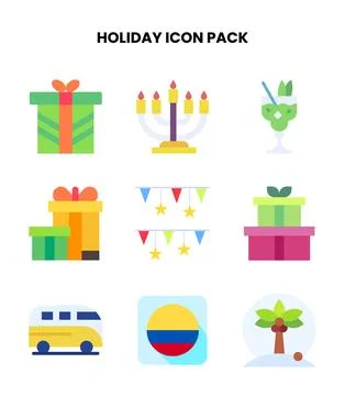 Holiday Flat Vector Icons Pack 스톡 일러스트