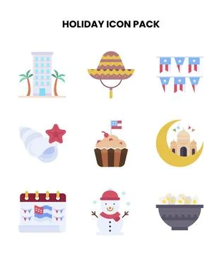 Holiday Flat Vector Icons Pack Illustration