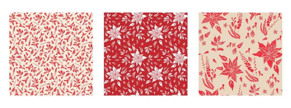 Holiday floral patterns set Stock Illustration