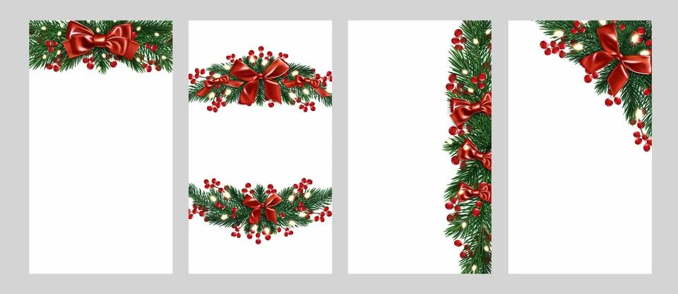 Holiday frame borders with pine tree branches Stock Illustration