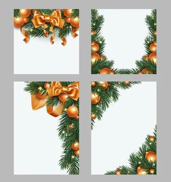 Holiday frame borders with pine tree branches Stock Illustration