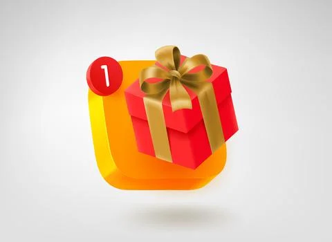 Holiday gift box button. 3d vector mobile application icon Stock Illustration