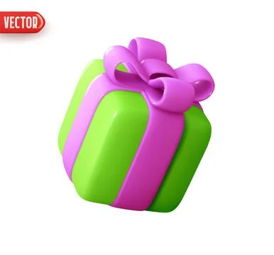 Holiday Gift box. Green Square gift surprise. Decor for birthday, Christmas a Stock Illustration