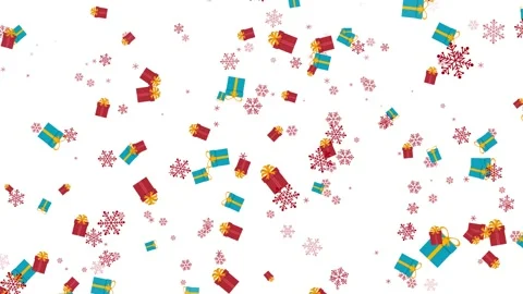 Holiday gift boxes and red snowflake falling animation on white background Stock Footage 162316206