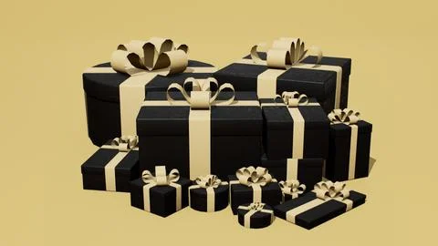 Holiday gift boxes forming a stack of presents on the sail champagne background. Illustrazione stock