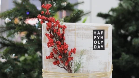 Holiday gift packaging floristry. flower spruce. happy holidays 스톡 동영상 121728811