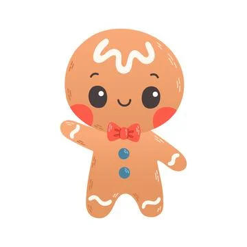 Holiday gingerbread man cookie. Cookie in shape of woman with colored icing Illustrazione stock