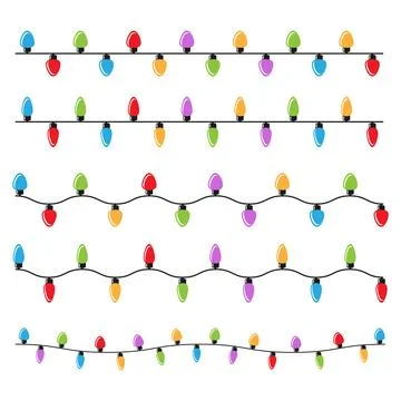Holiday light bulb garland string set on transparent background Stock Illustration