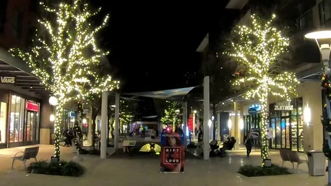 Holiday Lighting decorations at The Domain in Austin, Texas.  Festive Stock Footage 100016479