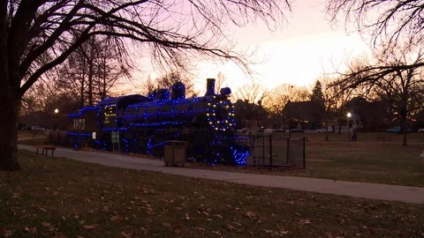 Holiday lights on old train Stock Footage 83258073