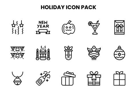 Holiday Line Vector Icons Pack Stock Illustration