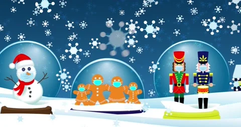 Holiday Lockdown Scene with Virus Snowflakes Video stock 144581992