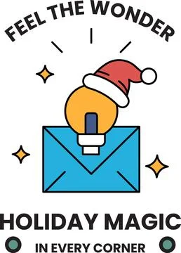 A holiday magic ad with a light bulb and a red and white hat Stock Illustration