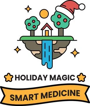 A holiday magic banner with a tree house and a waterfall Stock Illustration