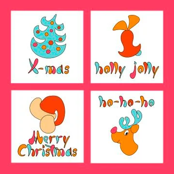 	Holiday objects collection. Christmas theme with toy, deer, bell, fir, santa ha Stock Illustration