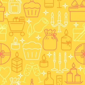 Holiday objects seamless pattern in line style Stock Illustration