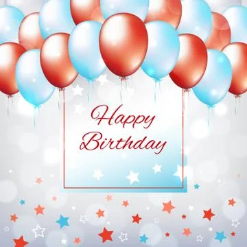 Holiday party background with frame for text. Happy birthday card with balloons Stock Illustration