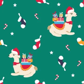 Holiday pattern with cute lamas and elements Illustrazione stock