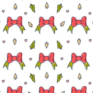 Holiday pattern, festive bows for winter holidays, seamless pattern on a tr.. Stock Illustration
