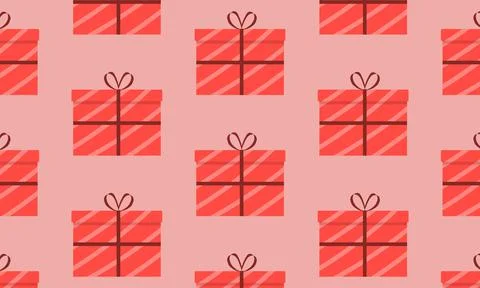Holiday pattern of gift boxes on red backdrop Stock Illustration