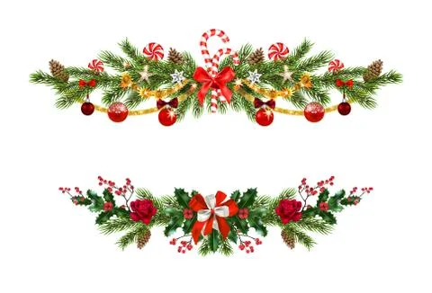 Holiday pine decor set Stock Illustration