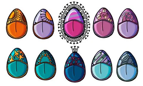 Holiday in quarantine. Happy easter isolated eggs in mask of Coronavirus Stock Illustration