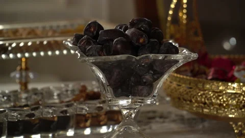 Holiday Ramadan. The palm is placed on the table Stock Footage 236698547