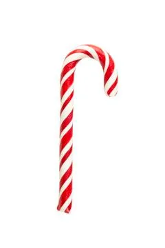Holiday red and white striped candy cane, isolated 스톡 사진