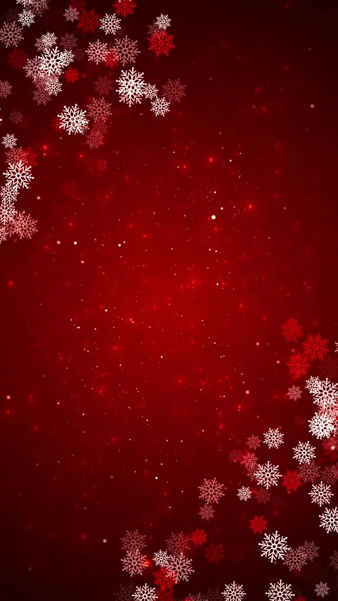 Holiday red snowflake border festive white flakes, soft glitter dots, and clear Stock Footage 334123566