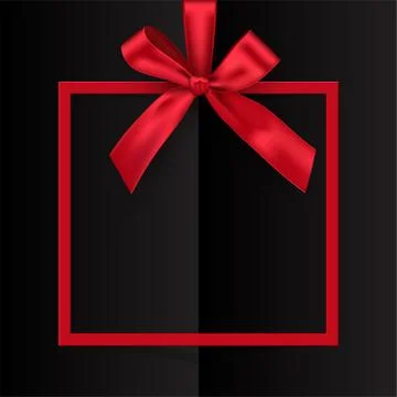 Holiday red square frame with bow and ribbon on black opened book background Stock Illustration