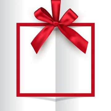 Holiday red square frame with bow and ribbon on white opened book background Stock Illustration
