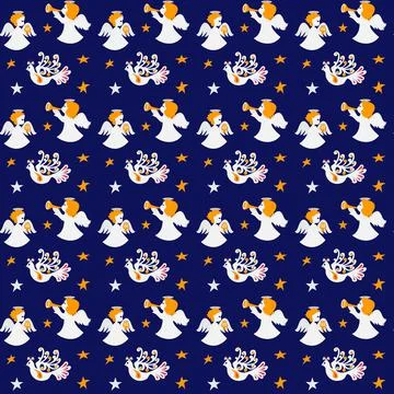 Holiday seamless pattern with angels Stock Illustration